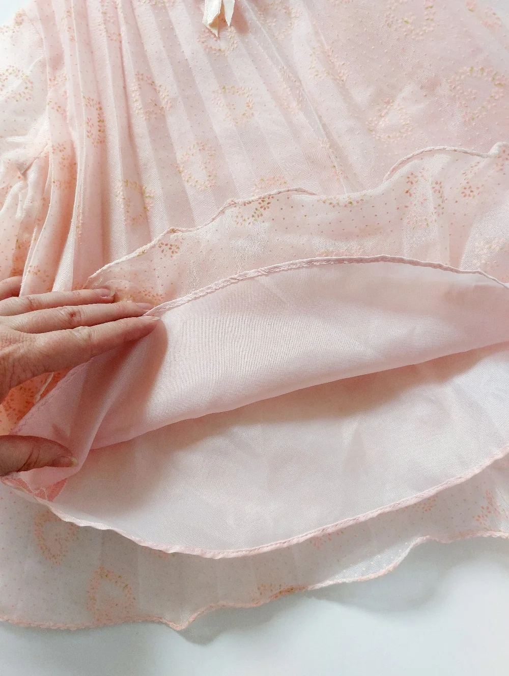 VTG Pink Sheer Pleated Heart Baby Dress 2T Fairycore Cottagecore Ethereal Dainty